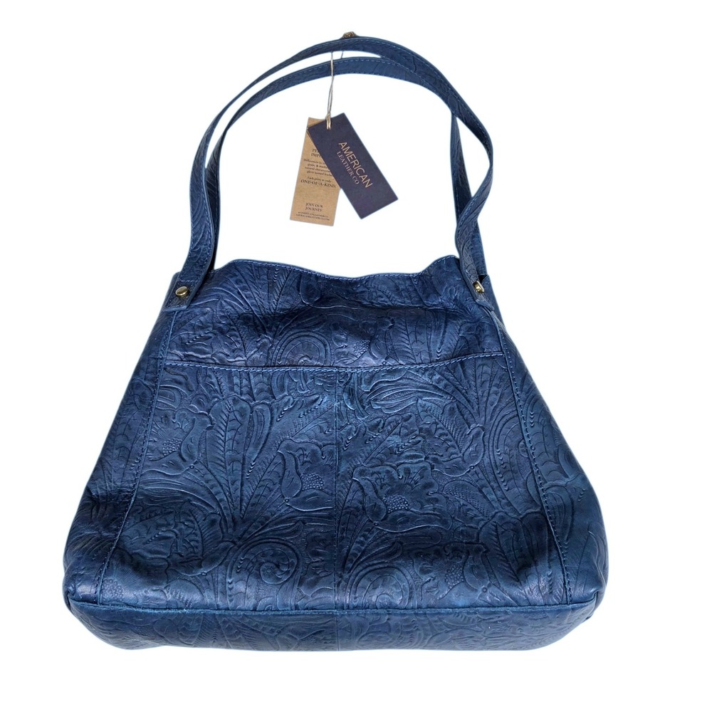 American Leather Embossed Navy Shoulder Bag